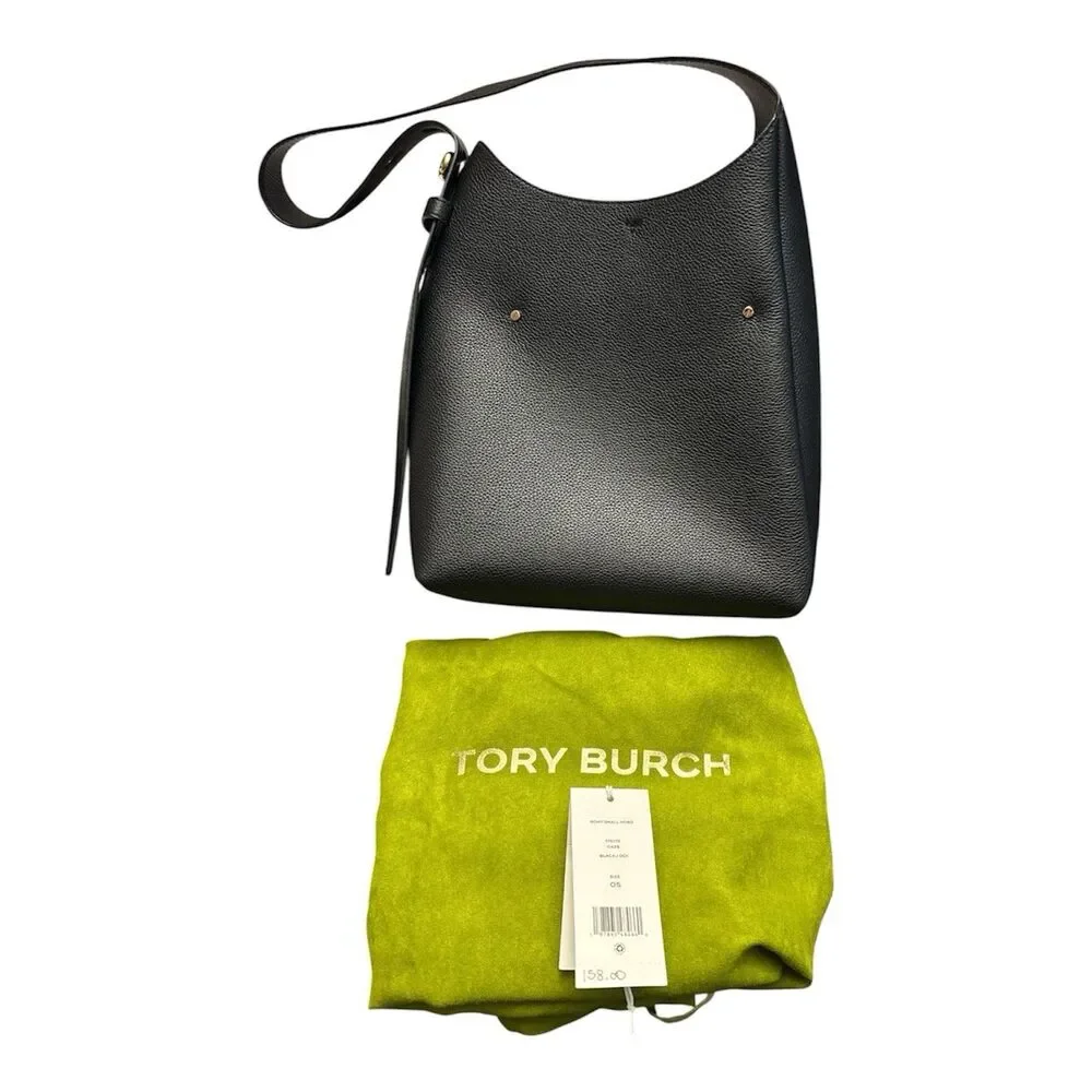 Tory Burch Romy Small Hobo Bag Pebbled Leather Crossbody Black New w/tag
